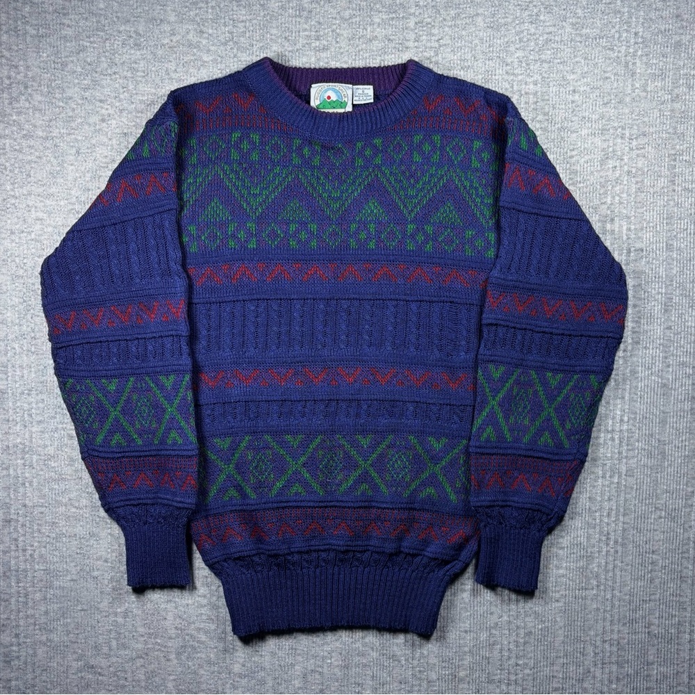 Vintage Knit Sweater Geometric Colorful South Mountain Size Small Acrylic 80s